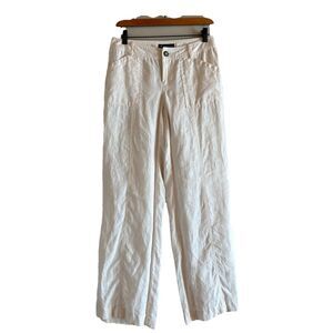 INC 100% Linen White Pants, Low Rise, Wide Leg. Rhinestone Button SZ 0 28” Waist